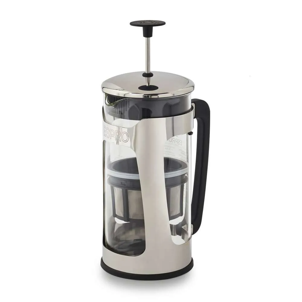 ESPRO P5 French Press – Kaffee-Teekanne mit doppelter Mikrofiltration, kein Kies und bitteres Brühen, robuster Stahlrahmen (polierter Edelstahl, 32 Unzen)