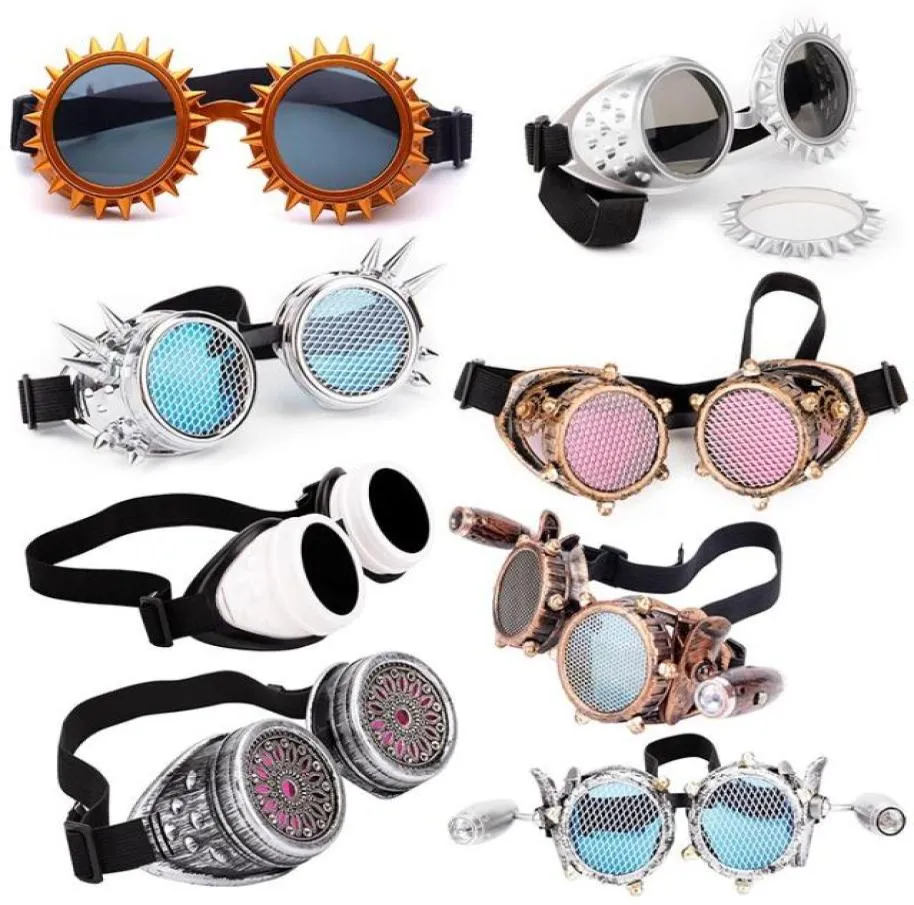 Солнцезащитные очки Lelinta Red Blue Lines Steampunk Goggles с модной Desgin Rave Festival Party Edm Glasses Cosplay Vintage Glass Eye8886578