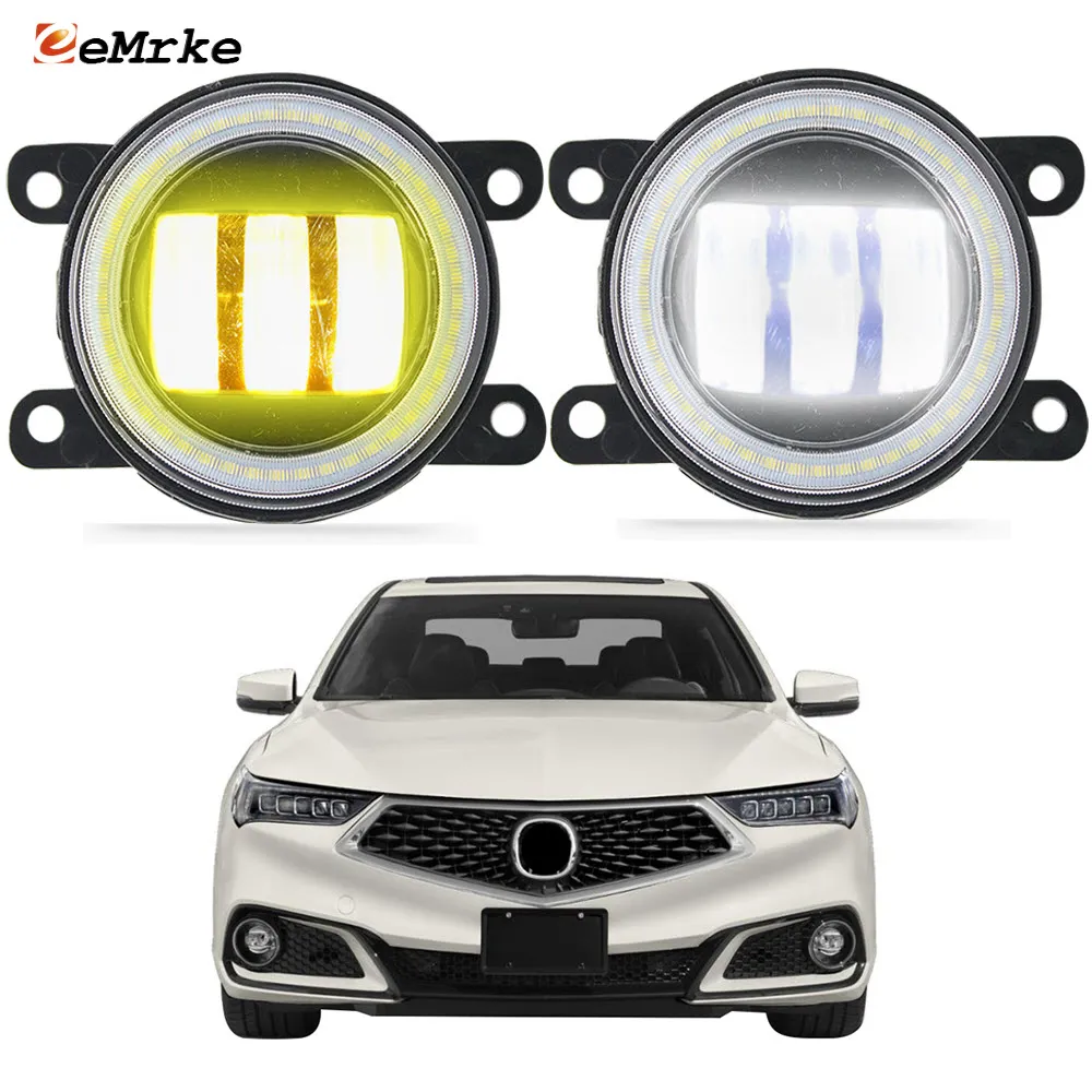 EEMRKE Ensemble de phares antibrouillard LED 30 W/40 W pour Acura Tlx avec version de voiture à lumière ronde avec lentille transparente Angel Eyes DRL Feux de jour de voiture 12 V Lampe antibrouillard