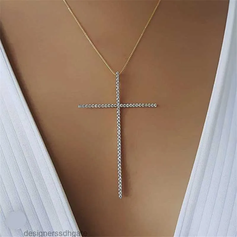 Collana classica con ciondolo croce di grandi dimensioni per gioielli da donna con ciondoli Zircone cubico diamante CZ crocifisso ornamenti cristiani accessori regalo