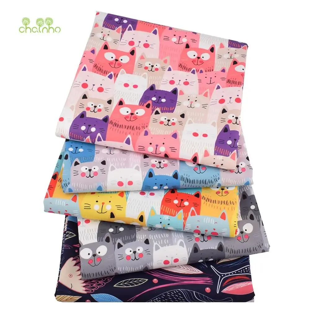 Ткань Chainho, кошки, рыбы, мультяшная цифровая печать, водонепроницаемая ткань, для шитья своими руками, чемоданов, сумок, скатерти, материал