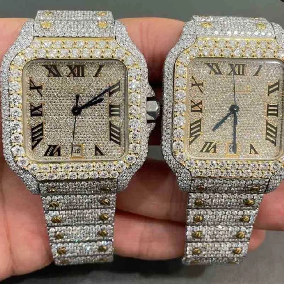2022 Elegante Personalizado Hip Hop Luxo Dign Stainls Aço Gelado Diamantes Watch249M