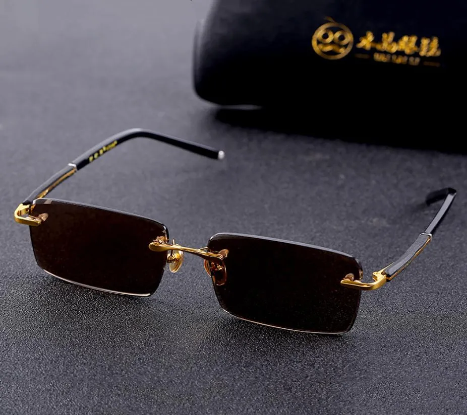 Vazrobe Glass Solglasögon Male Ladies Rimless Sun Glasögon för män Brown Stone Lens Anti Scratch Brand Designer Vintage Eyewear6413763