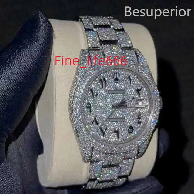 Montre de luxe en diamant moissanite glacée pour hommes, montre de créateur pour hommes, montre de haute qualité, mouvement automatique, montres Orologio.Montre de luxe i17