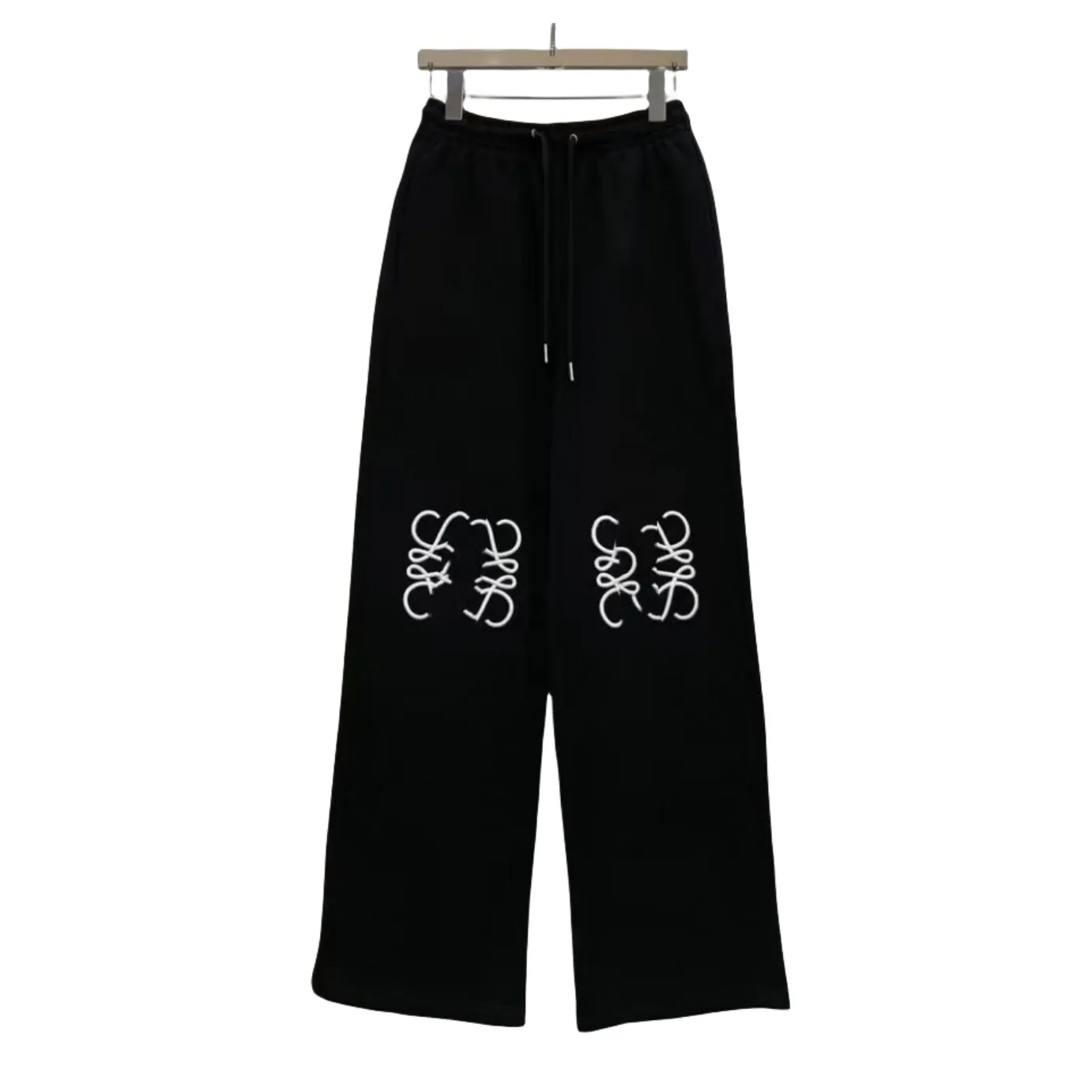 Pantalon de survêtement pour femmes, taille élastique, sport décontracté, ample, couleur noire, logo floral brodé, SMLXL
