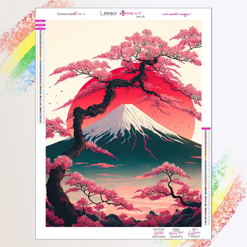 Stitch Japanese Landscape Diamond Målning Sakura Mount Fuji Cross Stitch Kit Full Diamond Mosaic Brodery Diy Home Decorations Gift