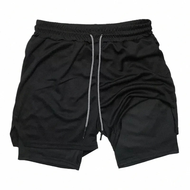 mens 2 em 1 Running Shorts Verão Athletic Gym Workout Performance Shorts com bolsos de toalha Loop Stretchy Quick Dry T1wK #