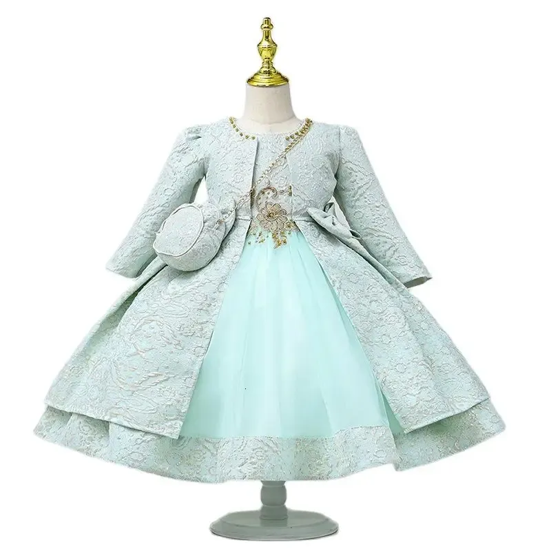 Yoliyolei longue veste 39 ans fille enfant robe enfant 3 pièces ensemble Oneck Appliques filles mignonnes fête d'anniversaire pour automne hiver 240325