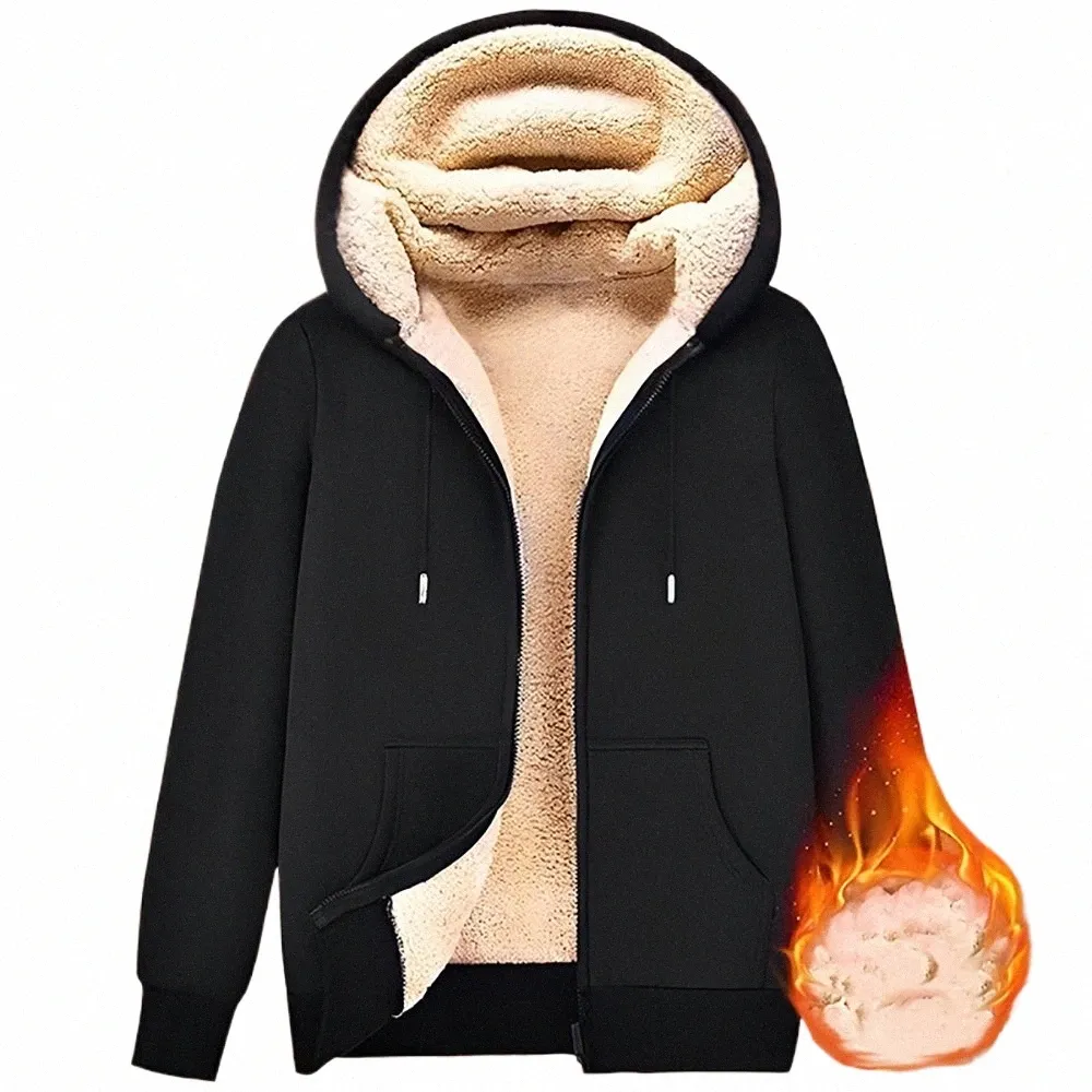 Felpa alla moda Cappotto Frt Tasche Calda cerniera Giacca in lana d'agnello Uomo e donna Inverno Colore puro Peluche foderato Cardigan con cappuccio r9iR #