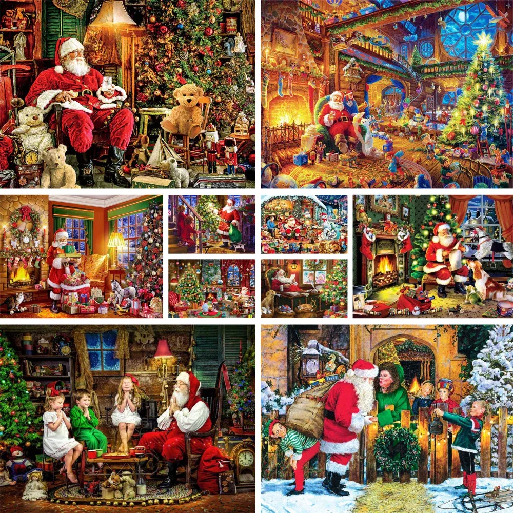 Numéro de Noël Père Noël Coloriage par numéros Kit de peinture Peintures acryliques 40 * 50 Peinture sur toile Décoration de la maison Artisanat pour adultes