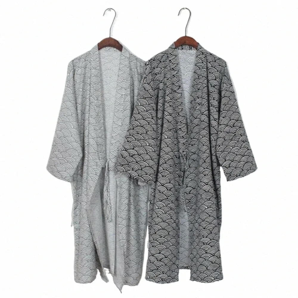 Estilo Japonês dos homens Clássico Robe Roupão Kimo Traditial Imprimir Vestido Pijamas Pijamas Pijamas Roupas Robes z5xR #
