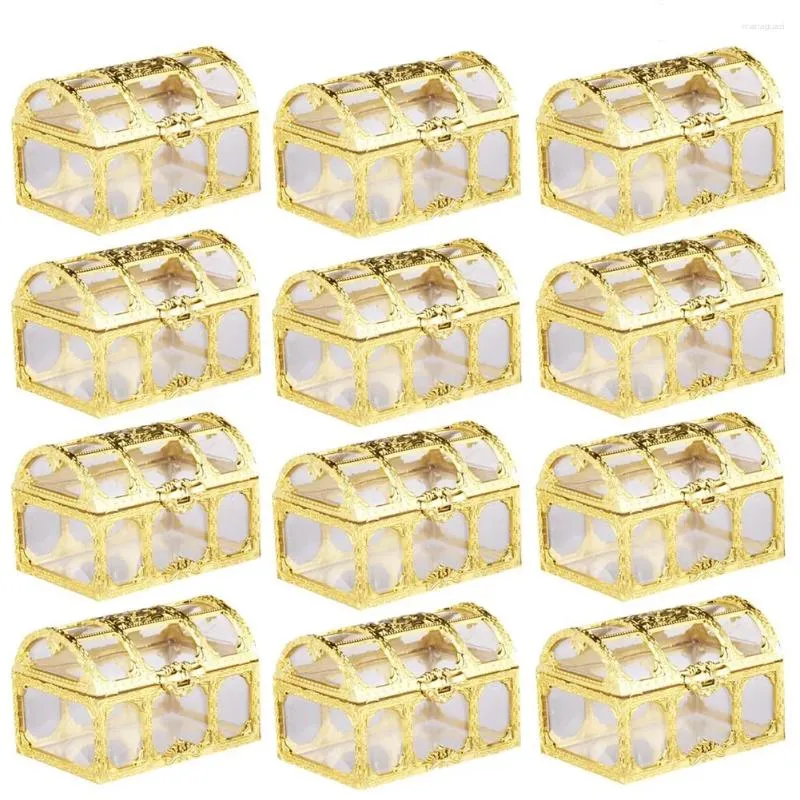 Dekorativa blommor Creative Candy Box Treasure Chest Shape Sugar Containers Holder Gift Storage Case Party Supplies for Wedding (Golden)