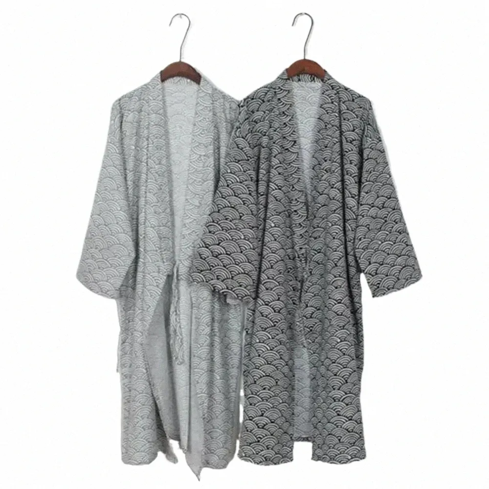 Suknia Zadowolona Pijama Męskie szaty piżamowe szaty snu styl japońskiego nadruku nocnego szlafrok klasyczne ubranie n9Yd#