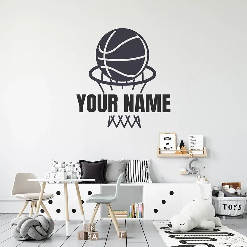 Adesivos nome personalizado basquete net esporte decalque da parede sala de jogos crianças roon nome personalizado cesta bola jogador adesivo parede quarto vinil d