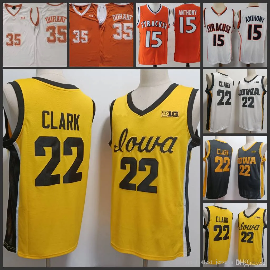 시러큐스 15 Carmelo Anthony Jersey 35 Durant Iowa Hawkeyes 22 Caitlin Clark White Orange Mens Ed Jerseys