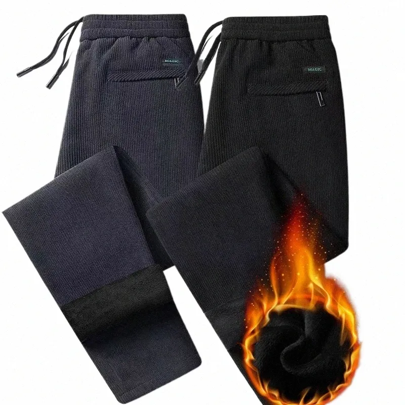 новые зимние толстые вельветовые брюки мужские с эластичной резинкой на талии на шнурке свободные прямые корейские повседневные брюки мужские большие 5xl W3SH #
