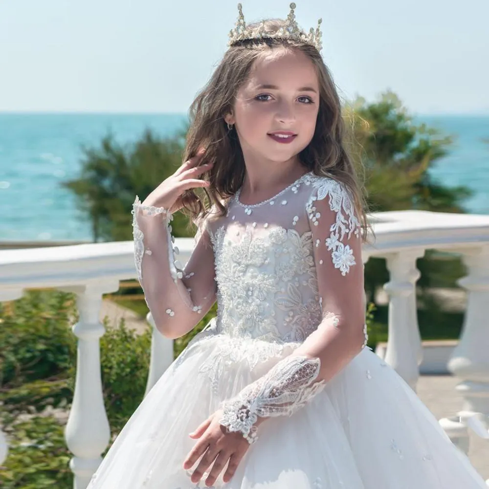 2024 Designer White Flower Girl white and gold dress...