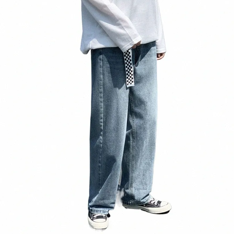 Nave libera Estate 2022 Jeans dritti da uomo Vita media Pantaloni larghi larghi sottili a gamba larga 63k5 #