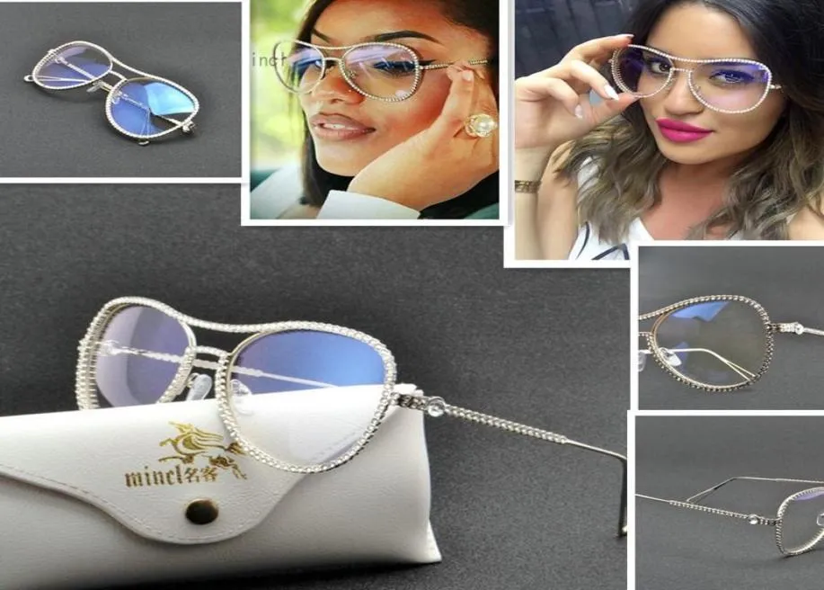 Damer Luxury Solglasögon Kvinnor Designer Diamond Pilot Kvinnlig transparent ram Handgjorda strass solglasögon för kvinna FML6031467