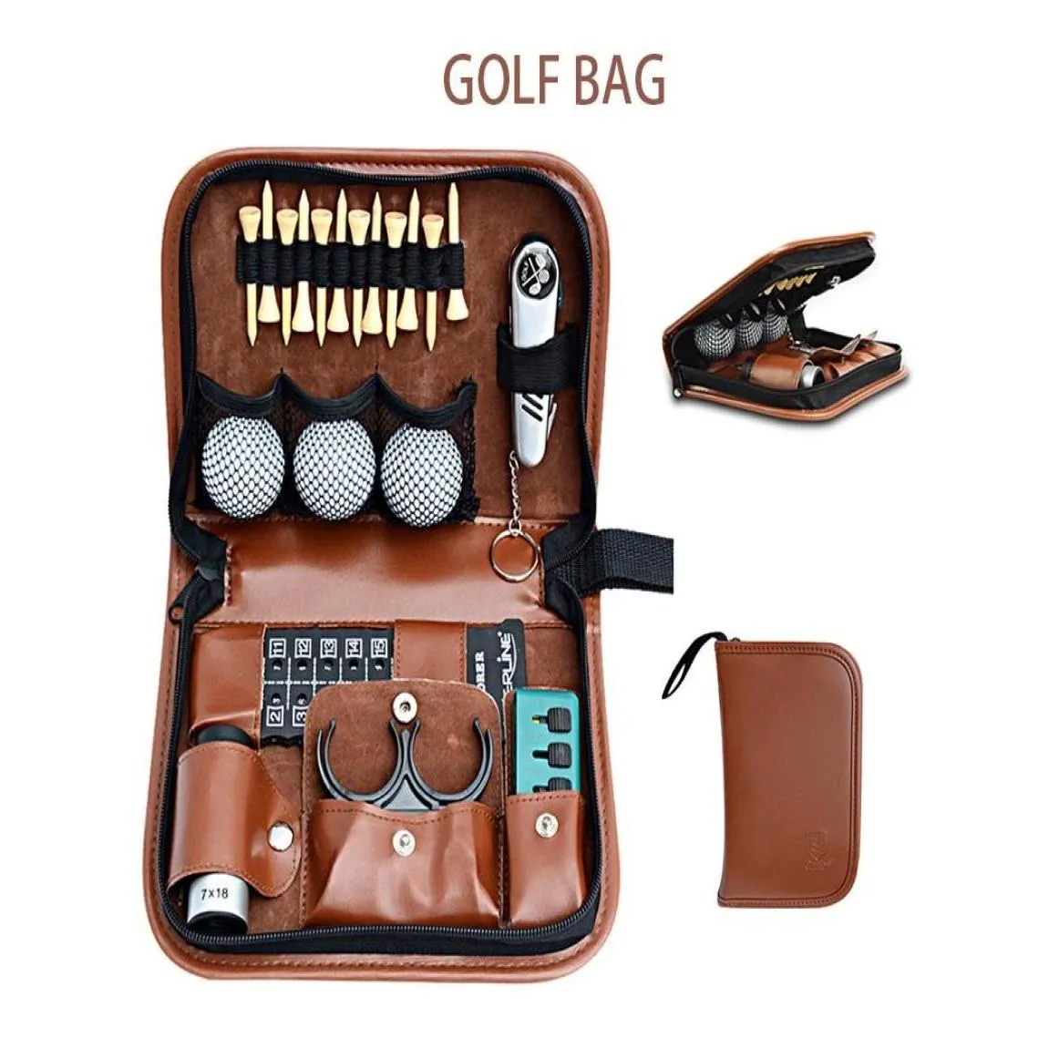 Golfträning AIDS Bag MTifunction Tool Handbag Set Kit Carrying Pack RangeFinder Knife Brush Ball Clip Teeing Area8200593 Drop Deliv DH85W