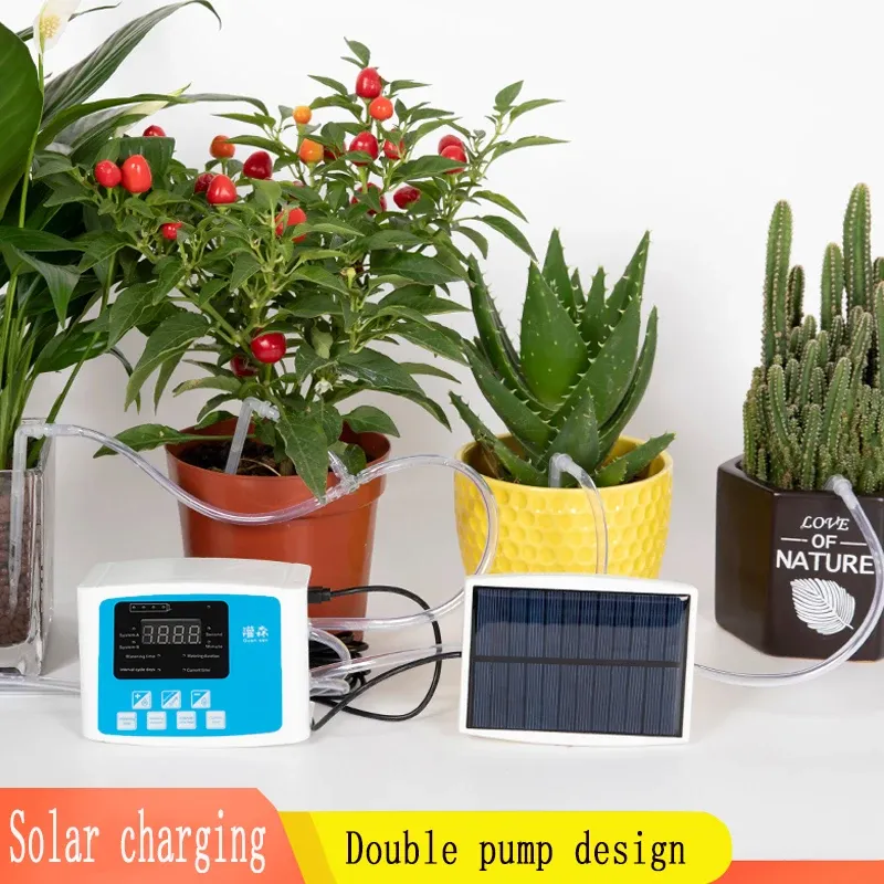 Kits pendurados jardim inteligente sistema de rega solar 1/2 bomba dispositivo rega automática vaso planta sistema temporizador irrigação por gotejamento