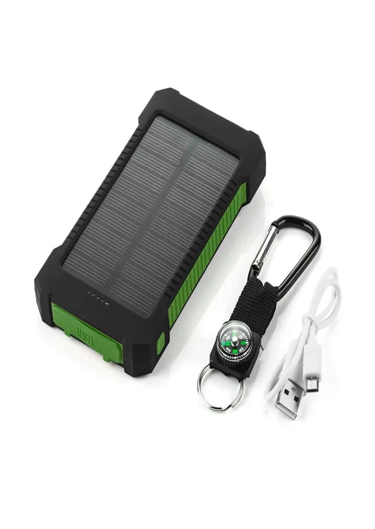 20000mah Solar Power Bank för iPhone Samsung Xiaomi Externt batteribatteri Vattentät 2 USB LED -ljus PowerBank8606464