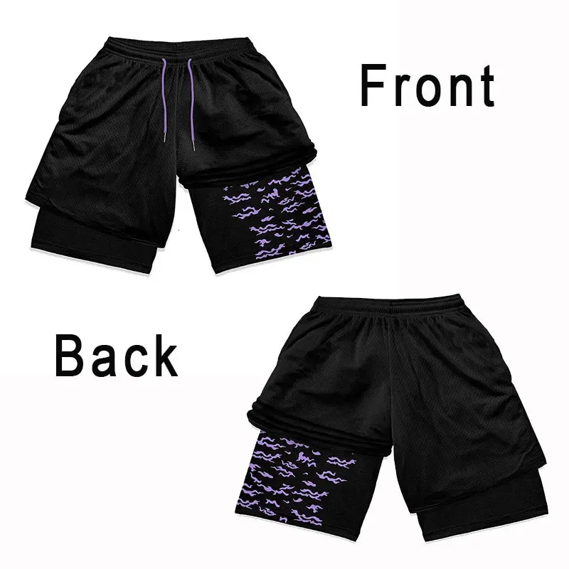 Anime impressão 3d desempenho shorts masculino 2 em 1 treinamento ginásio shorts de fitness jogging basquete verão esportes treino shorts 240313