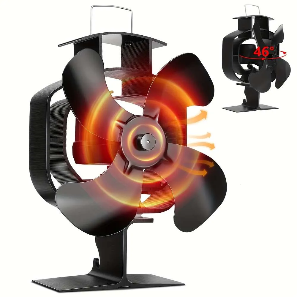 1 Stück, Ventilator, 46 ° Rotation, angetriebener Kamin, 4 Flügel, aktivierte Buddy-Heizung, leise Motoren, wärmebetriebener Ofenventilator für Holzofen/Gas/Pellet/Holzscheit, Druckluft