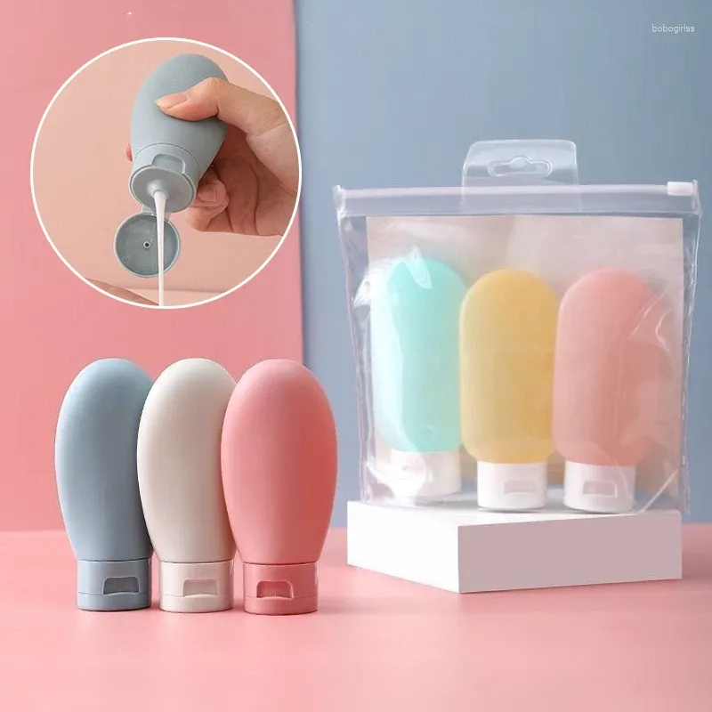 Bouteilles de rangement, ensemble de trois pièces, couleur bonbon, rechargeable, taille de voyage, Tube à presser mignon, Lotion, shampoing, outil de maquillage