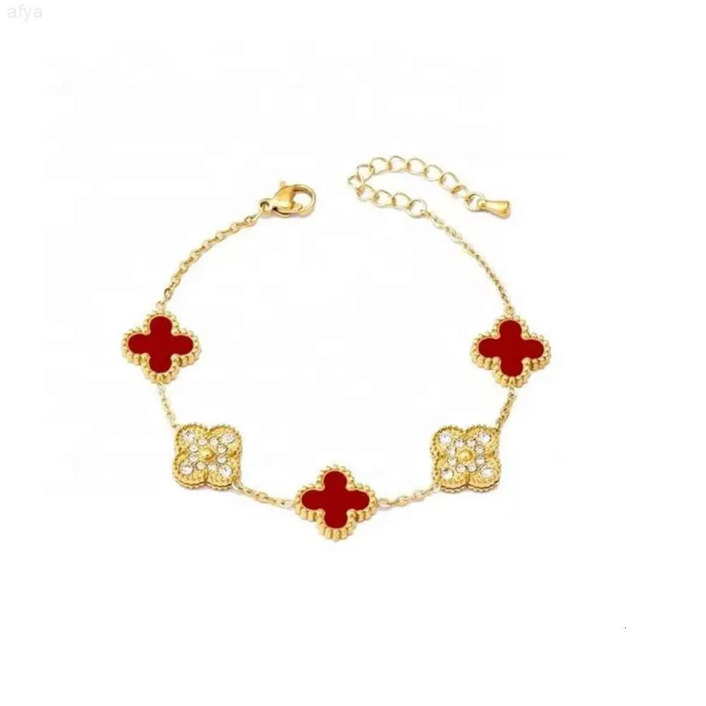 Dr Jewelry Nouveau acier inoxydable 18 carats en or à double face zircon Bracelet de trèfle à quatre feuilles pour la Saint-Valentin