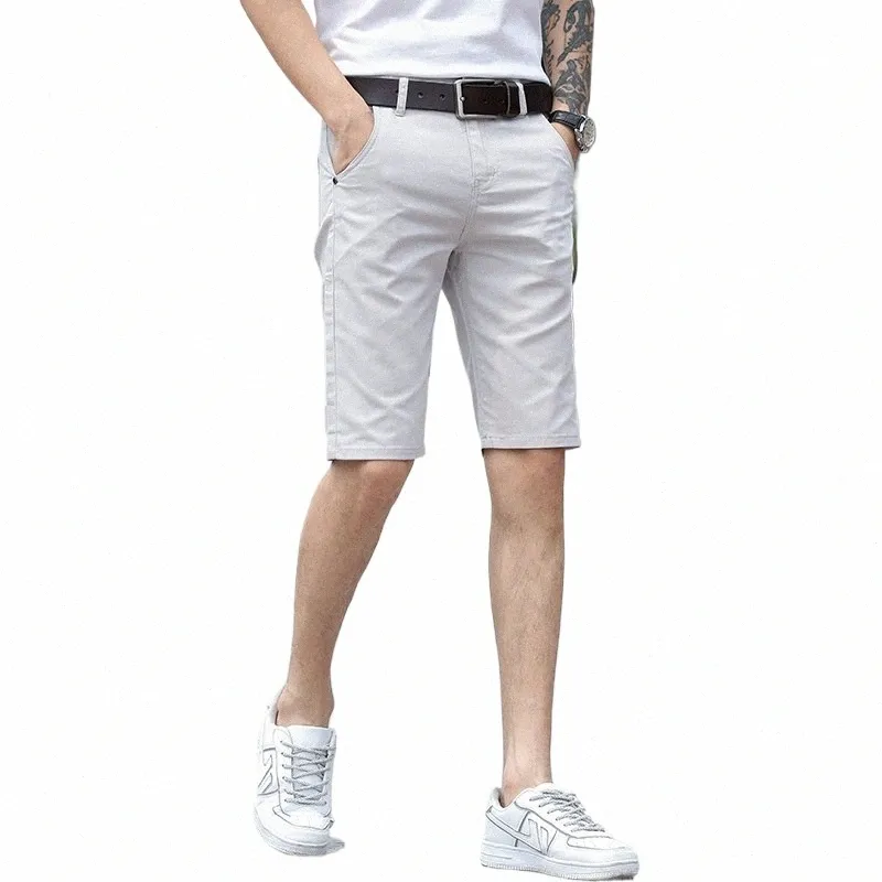 4 Colors Classic Style Men's Slim Shorts 2023 Summer New Busin Fi Thin Stretch Short Casual Pants Male black Khaki Gray O8wr#