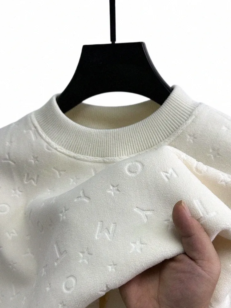 Fi Lettera maglione in rilievo 2023 Autunno / Inverno nuova tendenza degli uomini di peluche addensato T-shirt casual caldo girocollo pullover f91P #