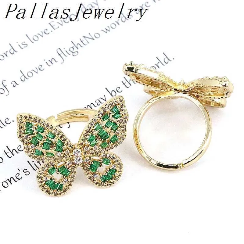 Anelli a fascia 5 lussuosi ed eleganti anelli aperti con dito a forma di farfalla in zircone di cristallo gioielli da sposa di fidanzamento placcati in oro da donna 2022 regali J240326