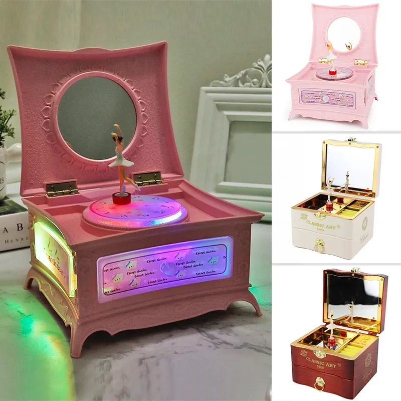 箱の古典的な回転ダンサーバレリーナピアノミュージックボックス時計仕掛けプラスチックジュエリーボックスガールズハンドクランクミュージックメカニズムギフトガール