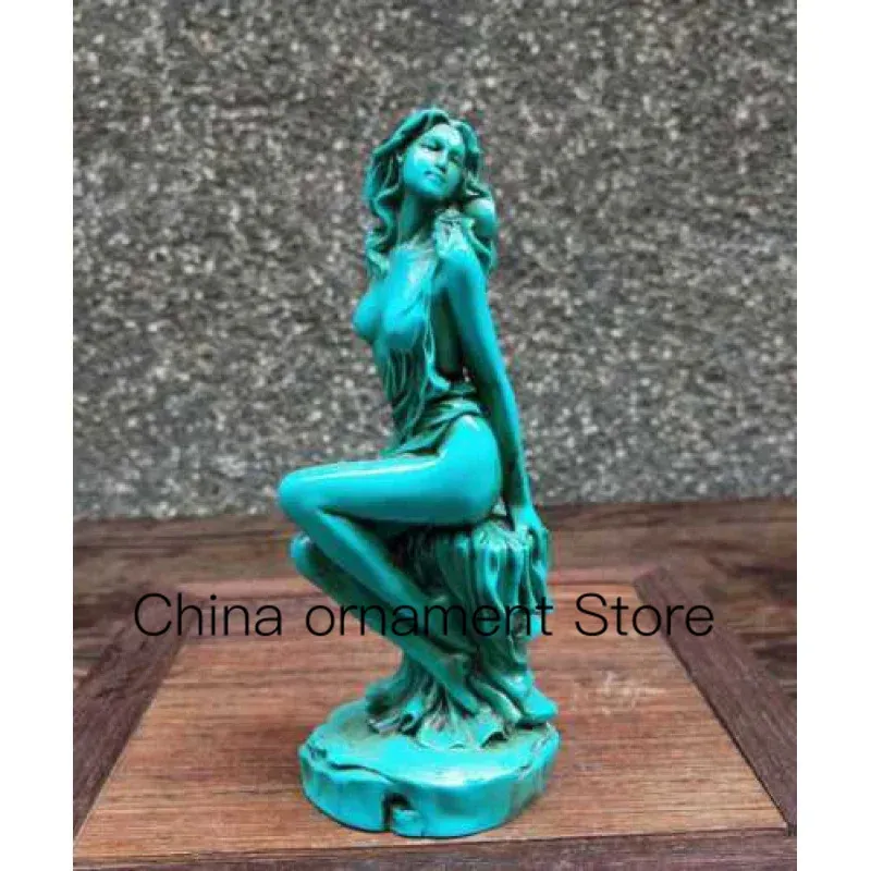 Sculpturen Handgesneden Groen Chinees Natuurlijk Turquoise Standbeeld Karakter Schoonheid Exquise