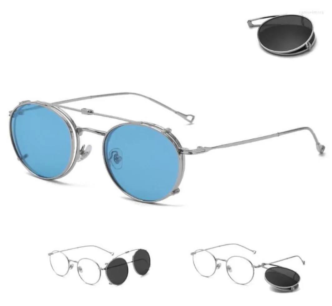 Sunglasses Clip Fold Polarized Punk Metal Round Double Layer Detachable Lens Sun Glasses UV400 For Men Women Fishing DrivingSungla4748100