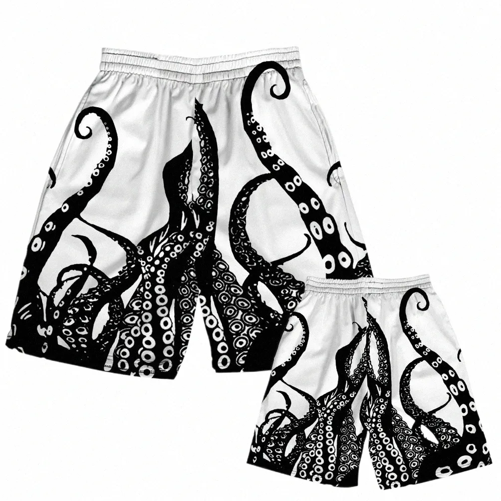 Pulpo Imprimir pantalones cortos masculinos 2022 Ropa de verano para hombres Playa Hawaii Surf Baloncesto Gimnasio Streetwear sueltos Pantalones casuales de secado rápido P58P #