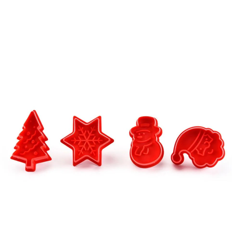 4pcsset of cookie cutter baking plastic mould Christmas tree snowman Santa Claus cartoon snowflake mold redgray kitchen bake too1215334