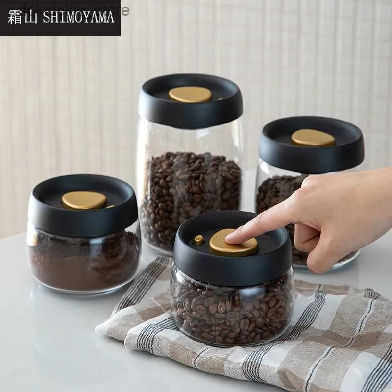 Lebensmittelgläser Kanister SHIMOYAMA Vakuum-Kaffeebohnen-Aufbewahrungsflasche Airtiht Kaffeedose Küche Lebensmittel Versiegelte Lagerung Transparentes GlasdosenbehälterL24326