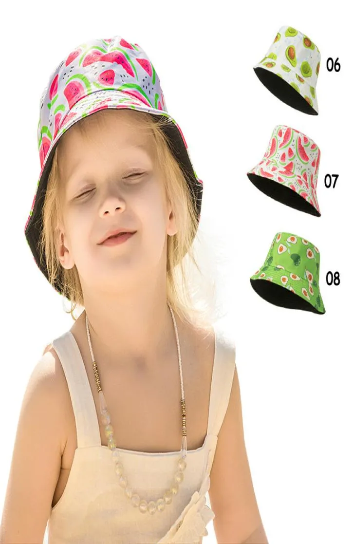 Ins Bebek Güneş Şapkaları Kask Çiçek Karpuz Meyve Baskılı Sunhat Çocuk Moda Leopar Tope Güzel Yaz Kravat Boya Plajı Kovası HAT4020478