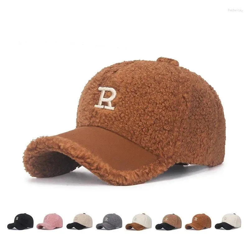 Ball Caps Merk R Letter Imitatie Lam Fleece Gemengd Geschikt Voor Gezicht Grote Lamswol Baseball Cap Dames Warm Pluche Trucker Hoeden