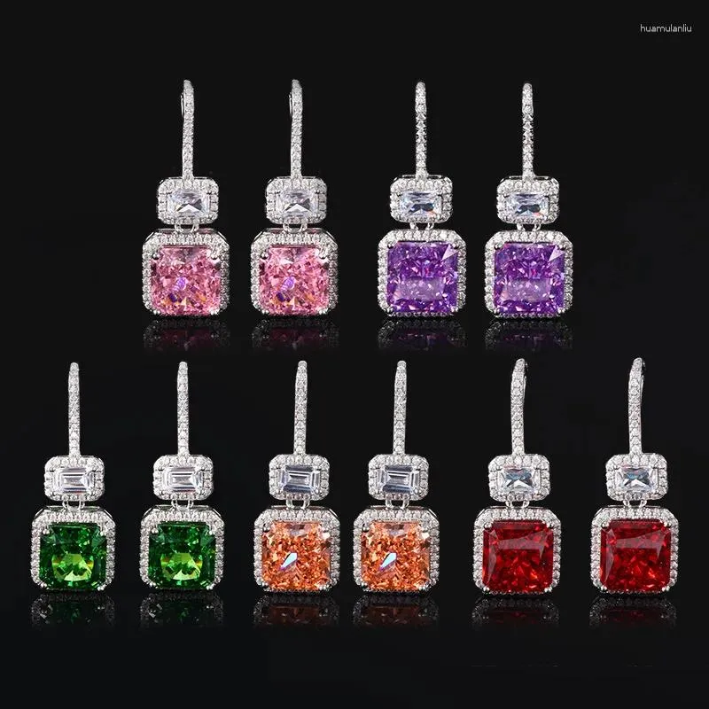 Oorknopjes 10 mm vierkante vorm roze paars rood groen kleur verpletterd geslepen diamant met hoog koolstofgehalte 5A zirkoonhaak