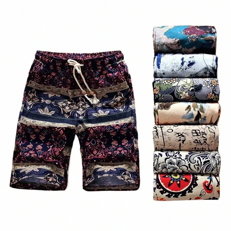 Verão nova boutique fr cott linho casual praia shorts masculino confortável respirável lazer shorts masculino o99d #