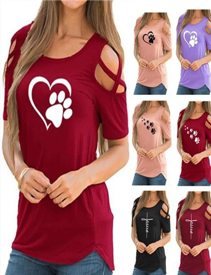 Love Dog Paw Heart Stampa Tshirt Top Donna Estate Harajuku Divertente Kawaii Femme Stampa Tshirt Manica corta 24 colori MX2007211491954