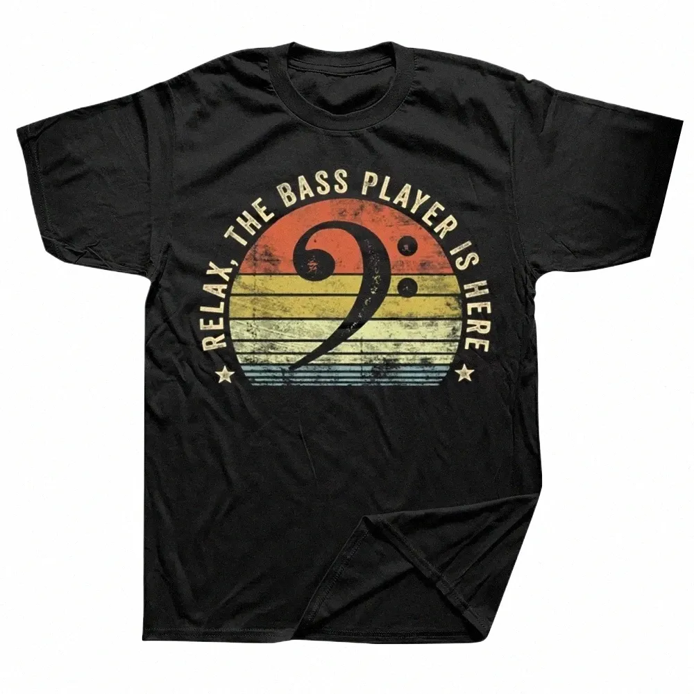 drôle Relax Le Bassiste Est Ici Bassiste Musique Guitare T-shirts Cott Streetwear Manches Courtes Cadeaux D'anniversaire T-shirt Hommes 26gm #