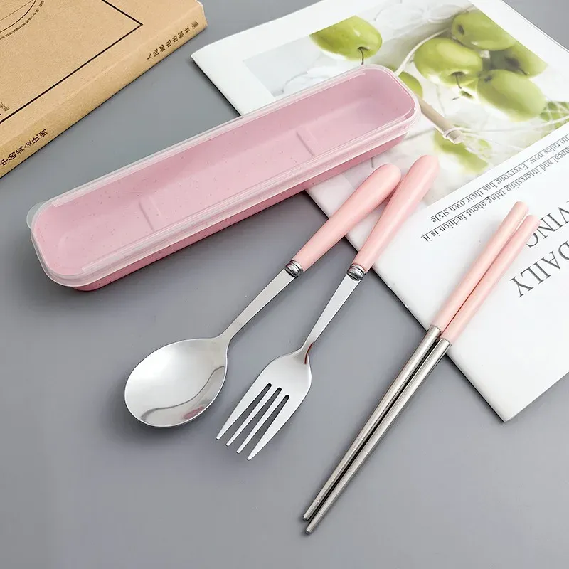 Wheat Straw Tableware Box Spoon Fork Chopsticks Cutlery Dinnerware Children Adult Travel Portable Kitchen Accessories