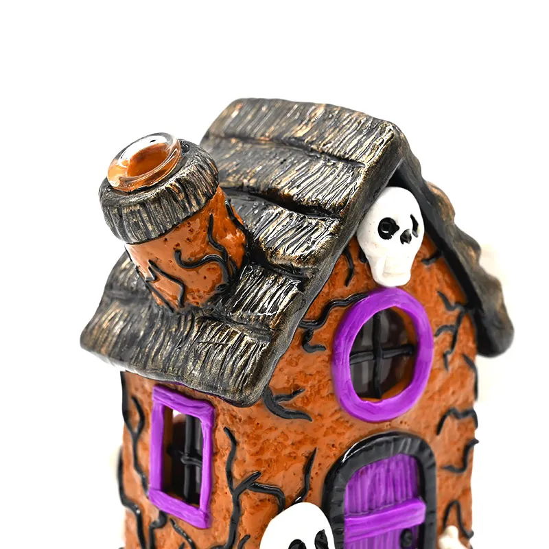 Glasvattenrör, polymerlera Halloween tema Glasrökningsartikel med tecknad hus, hem skrivbordsdekoration, tobaksglas, glashoppning, glasbong