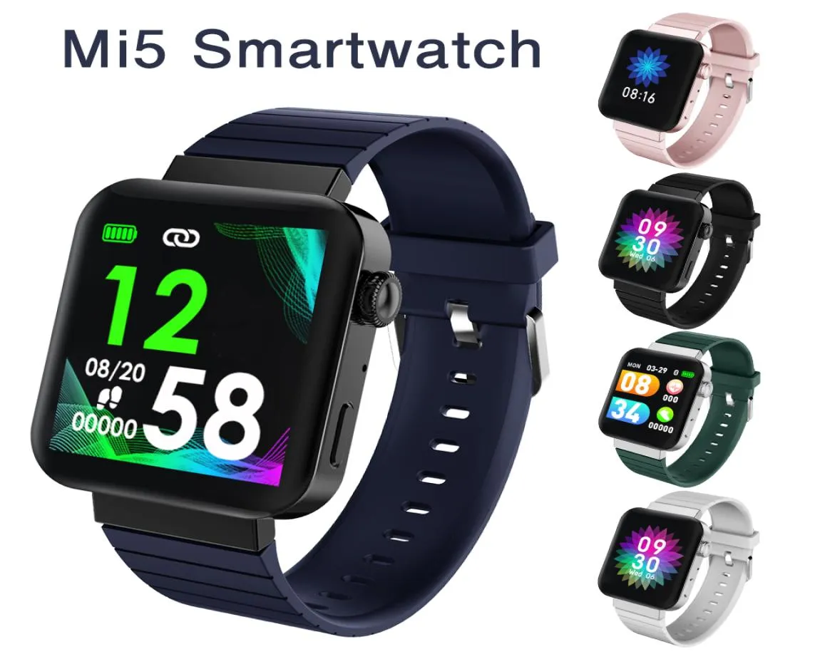 Verklig hjärtfrekvens MI5 SMART WACK Män kvinnor Bluetooth Call Music Blood Pressure Monitor Fitness Tracker Armband Smartwatch Sport WR7573916