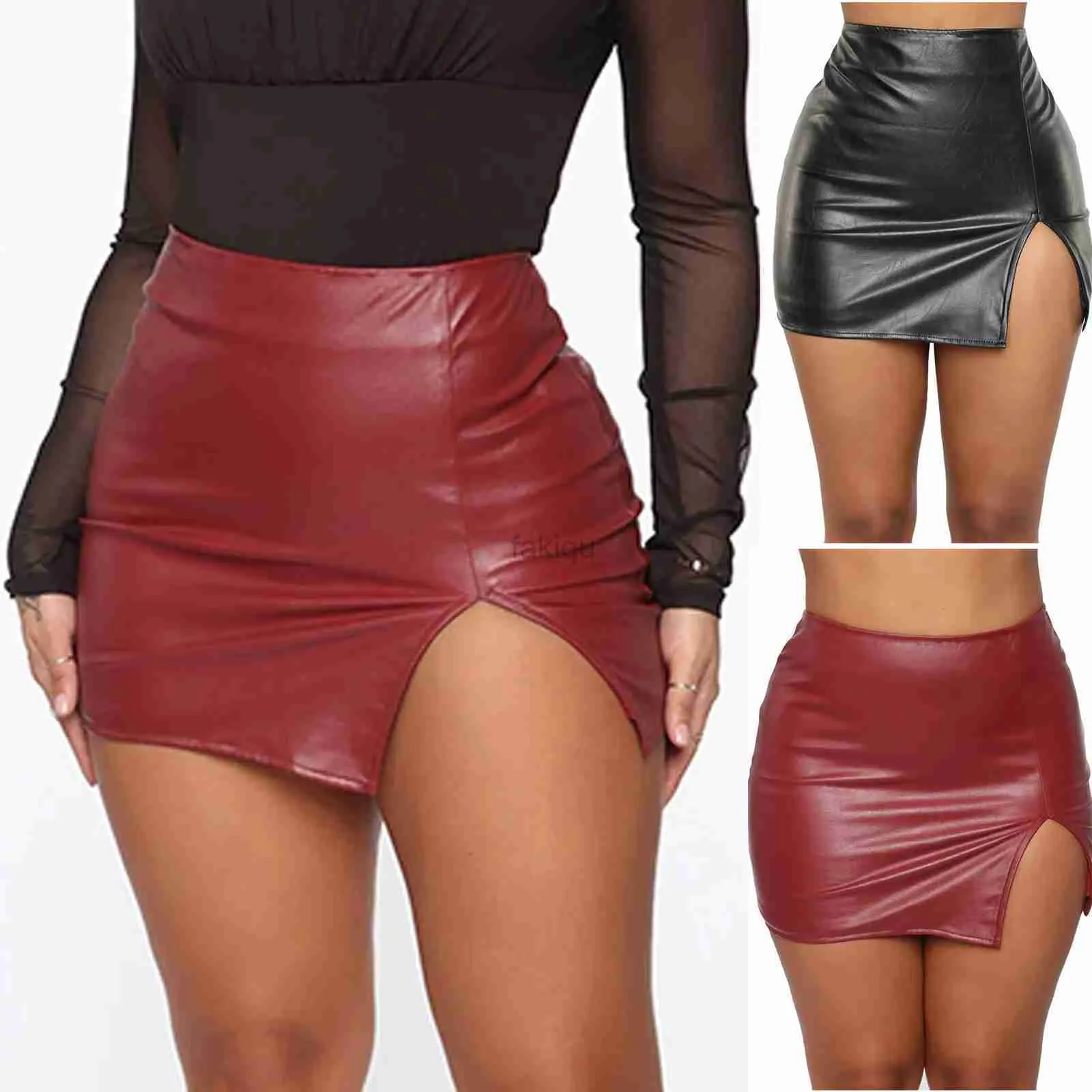 Сексуальные юбки юбки женская кожаная ночной клуб Summer Solid Cute Leather Sexy The Hip Leather Mini Leather Faldas Mujer Moda 2022 24326