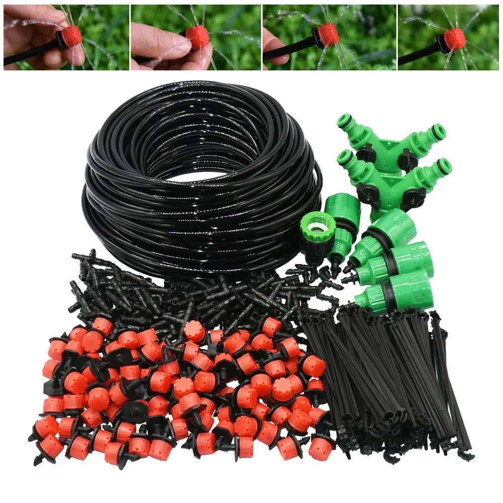 Kit 50M20M Sistema di irrigazione a goccia fai da te Irrigazione automatica Vaso da fiori da giardino Kit di irrigazione a goccia micro Gocciolatori rossi regolabili